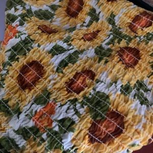 Cropped scrunch sunflower off the shoulder top